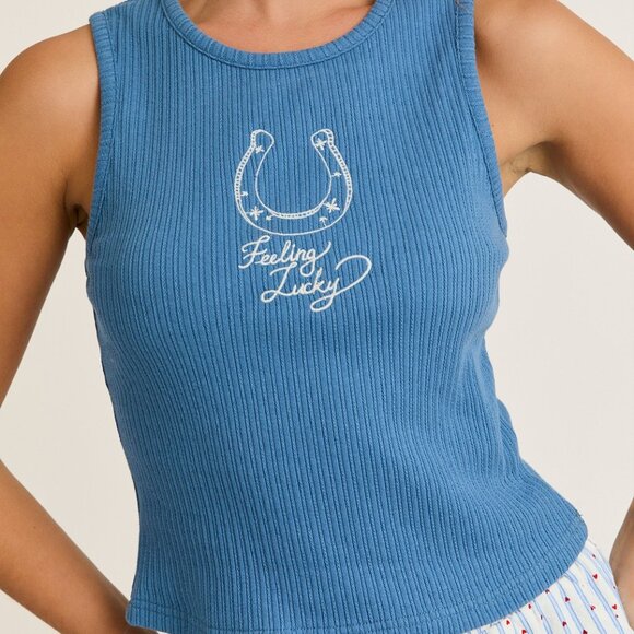 small--Le Lis Embroidery Horse shoe Detail Rib Tank Top - Picture 1 of 3